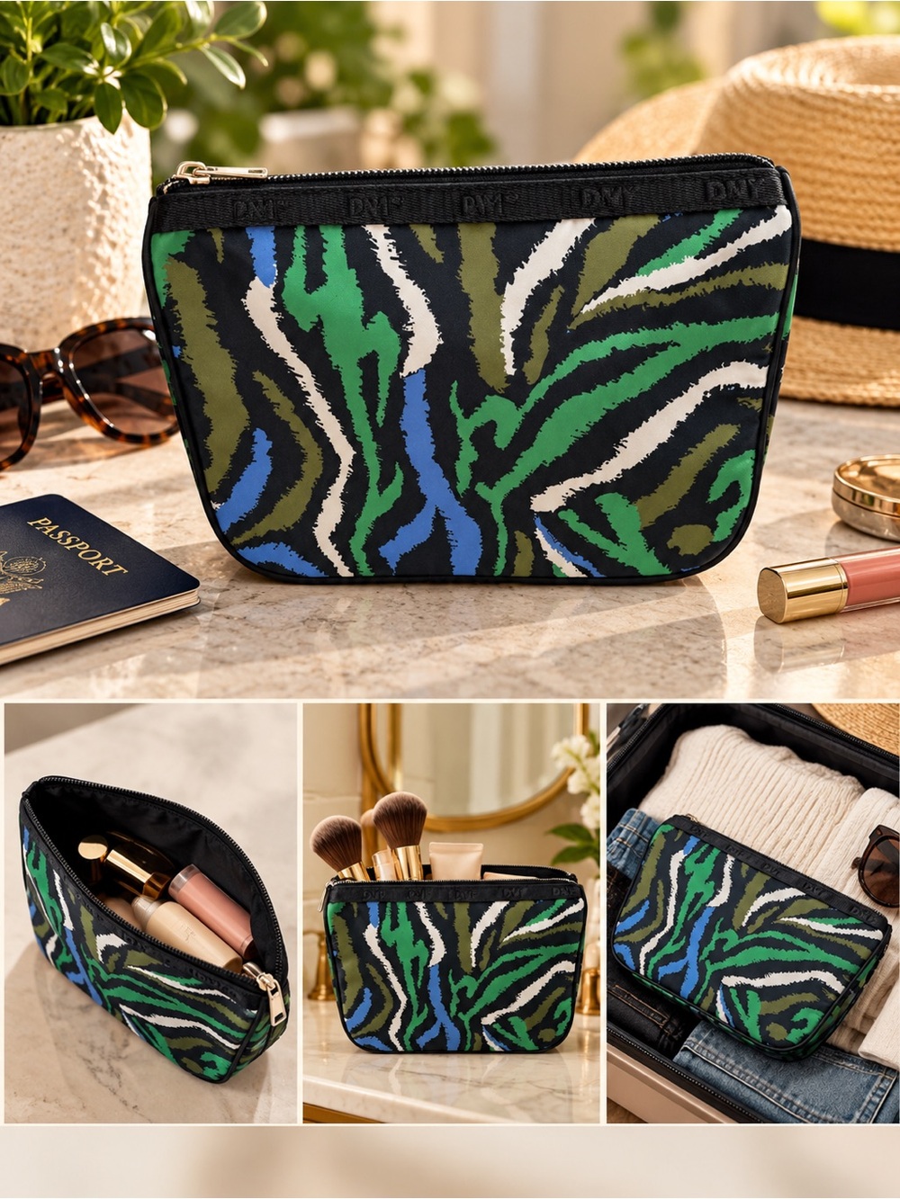 🪸Cosmetic Pouch by — Green Multi Zebra Print